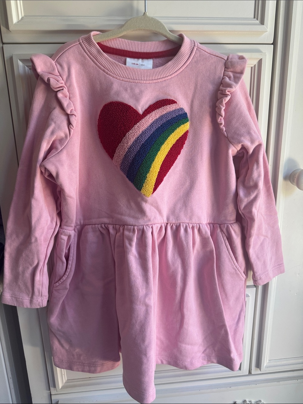 Hanna Andersson Pink Long-Sleeve Heart Rainbow Dress